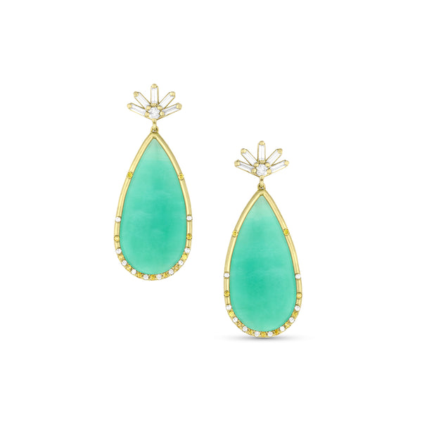 emerald slice, diamond, yellow diamond teardrop earrings by Dominique Cohen <span class='visuallyhidden'>Call, text 323-404-2959 for shop help.</span>